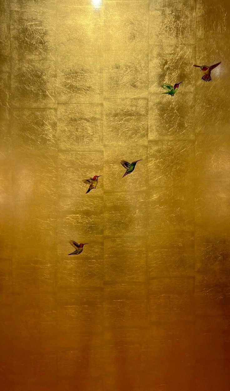 Sparrows on golden sheet