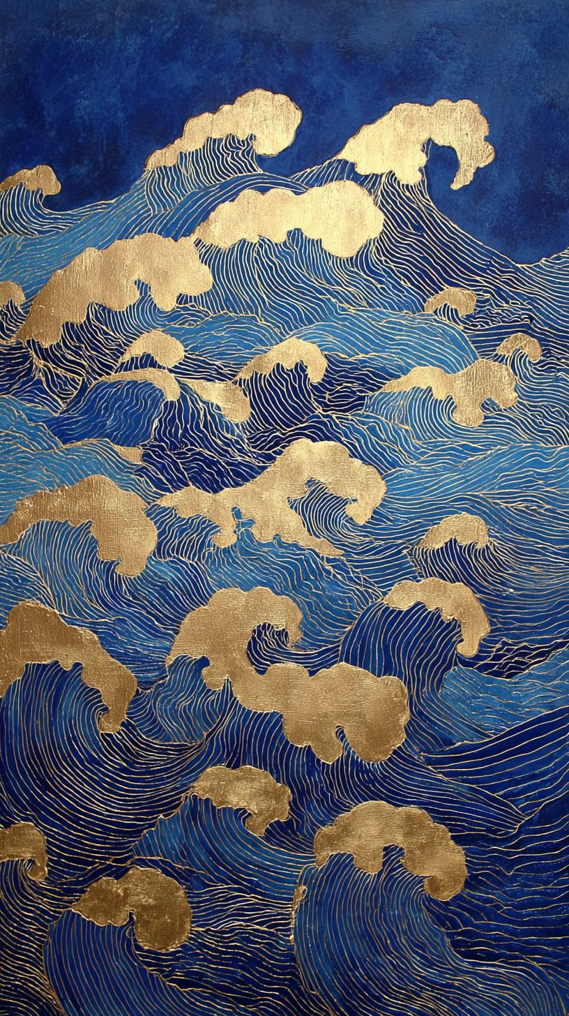 Waves with golden foam - Artist unknown